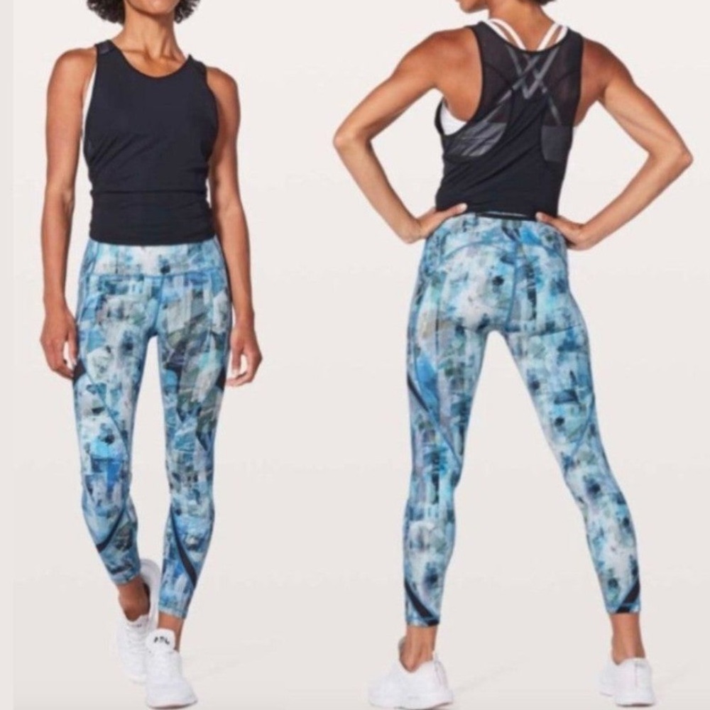 Lululemon On Pace 7/8 Tights Leggings in Sun Dazed Multi Blue Women’s‎ Size 6